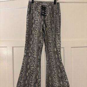 Ecote Snakeskin Faux-Leather Low-Rise Flare Pants